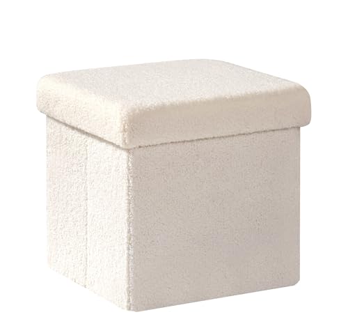 PINPLUS Storage Ottoman Cube Square Shaped Ottomans with Storage Foot Stool Footrest for Lving Room Boucle Ottoman Seat for Dorm Room,Faux Teddy Fur, White,11.8"x11.8"x11.8" - color: White, size: 11.8"D x 11.8"W x 11.8"H