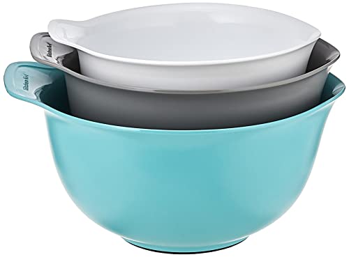 KitchenAid Universal Nesting Plastic Mixing Bowls,Set Of 3,2.5 quart,3.5 quart,4.5-quart,Non Slip Base with Easy Pour Spout to Reduce Mess,Dishwasher Safe,Aqua Sky,White,Gray,(Pack of 2) - color: Aqua Sky White Gray, size: Set of 3 (Pack of 2)