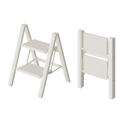 HillhutApex 2 Step Ladder, Lightweight Portable 2 Step Stool with Anti-Slip Wide Pedal, 330lbs Capacity Aluminum Ladder for Household,Office,Library(White) - color: White, size: 2 Step