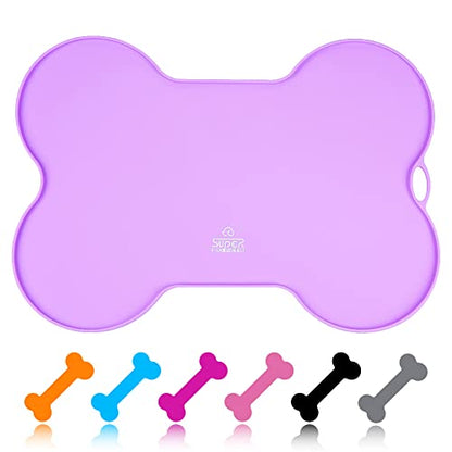Super Design Dog Food Mat Dog Bowl Mat for Food and Water Silicone Non Spill Cat Feeding Mat Puppy Placemat Waterproof - 20.5" x 14.5", Purple - color: Purple