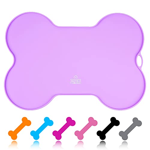 Super Design Dog Food Mat Dog Bowl Mat for Food and Water Silicone Non Spill Cat Feeding Mat Puppy Placemat Waterproof - 20.5" x 14.5", Purple - color: Purple