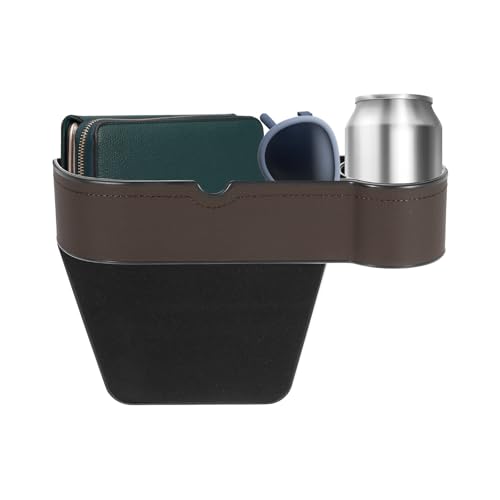 HARFINGTON Car Seat Gap Filler Organizer 10.6 x 7.1 x 2.8 Inch ABS+Leather Universal Car Organizer Storage Box Between Seat and Console (Right) with Cup Holders for Phone Keys, Brown - color: Brown