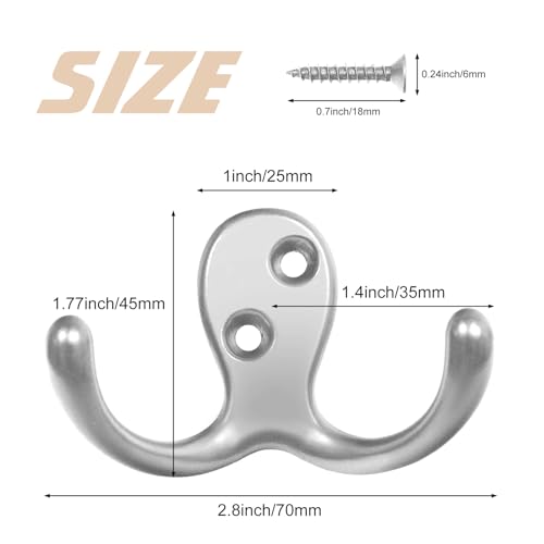 Homanu 54 Pack Coat Hooks, Heavy Duty Double Prong Coat Hooks Wall Mounted with 108 Screws, No Rust Silvery Metal Wall Hooks for Hanging Towel, Coat, Bag, Hat, Cup, Key - color: 54 Pcs Silvery