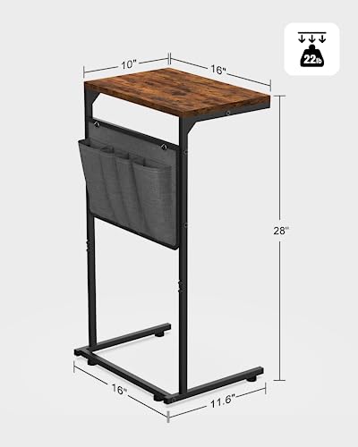 Vantic C Shaped End Table Set of 2, Small Side Table for Couch and Recliner, Slide Under Sofa Tray Desk with Storage Bag for Living Room and Bedroom, Rustic Brown - color: Rustic Brown