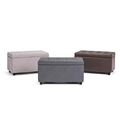 SIMPLIHOME Cosmopolitan Storage Ottoman - 34 inch Wide Upholstered Vegan Leather Rectangle Storage Ottoman Bench in Chocolate Brown, Transitional Tufted Ottoman for Living Room with Lift-Up Lid - color: Chocolate Brown