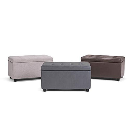 SIMPLIHOME Cosmopolitan Storage Ottoman - 34 inch Wide Upholstered Linen Look Fabric Rectangle Storage Ottoman Bench in Cloud Grey, Transitional Tufted Ottoman for Living Room with Lift-Up Lid - color: Cloud Grey