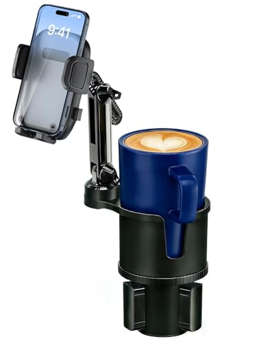 Cup Phone Holder for Car [2 in 1 Upgraded] Universal Car Cup Holder Phone Mount Long Adjustable & Rotatable Arm, Sturdy No-Shake Design, Fit with iPhone 4-7 inches Smartphones & Big Bottle - color: Natural