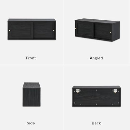 mopio Lauren Floating TV Shelf, Multi-Purpose Modular Under TV Display Shelf, Wall Mounted Wood Television Cabinet, Nightstand, Side Table, End Table, Bedside Shelves for Bedroom (Black, 31", Single) - color: Black, size: Single