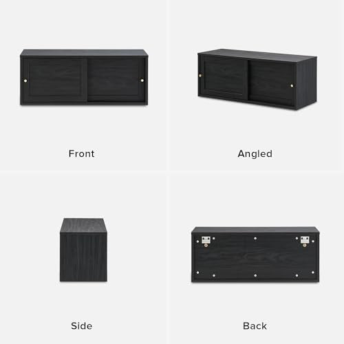 mopio Lauren Floating TV Shelf, Multi-Purpose Modular Under TV Display Shelf, Wall Mounted Wood Television Cabinet, Nightstand, Side Table, End Table, Bedside Shelves for Bedroom (Black, 62", Twin) - color: Black, size: Twin