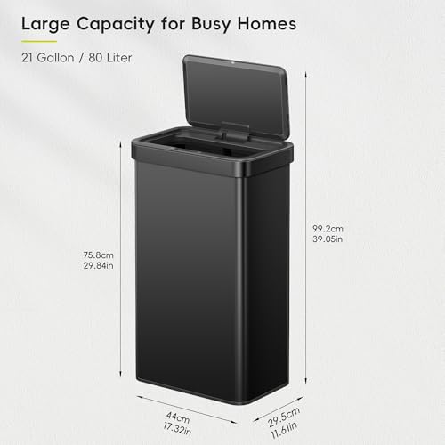 EKO Nova Sensor Trash Can, 21 Gallon/80 Liter Stainless Steel Rectangular Touchless Motion Sensor Trash Can, Matte Black - size: Nova 80L - Matte Black