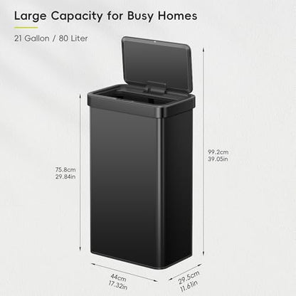 EKO Nova Sensor Trash Can, 21 Gallon/80 Liter Stainless Steel Rectangular Touchless Motion Sensor Trash Can, Matte Black - size: Nova 80L - Matte Black