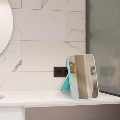 8-Inch Table Desk Vanity Makeup Mirror, Simple Portable Travel Mirror with Stand, Standing and Wall Hanging Dual-use, Blue - color: Blue