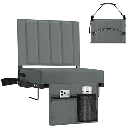 Stadium Seat for Bleachers with Back Support, Portable Bleacher Seat with Wide Comfy Padded Cushion, Metal Hook, Folding Stadium Chair with Shoulder Strap, Carry Handle, Cup Holder, Gray - color: Grey