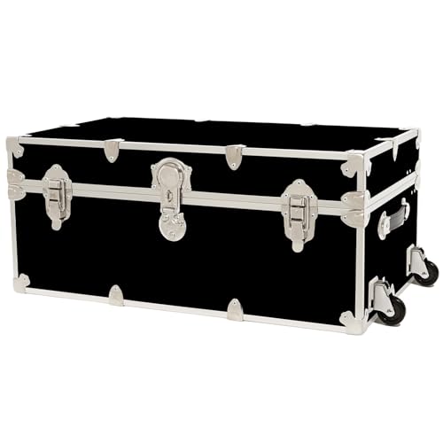 Rhino Trunk & Case Classic Large Trunk With Wheels 32"x18"x14", 1500+ lbs Capacity - Many Colors, Soft-Close Lid. Strong, USA Made Summer Camp Footlocker and Secure College Dorm Storage Chest - color: Black, size: 32" With Removable Wheels