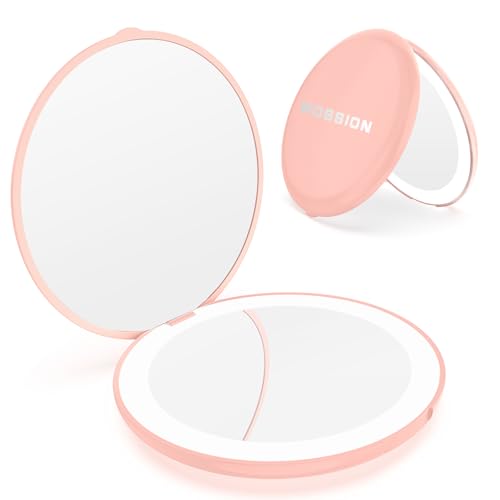 Wobsion Compact Travel Mirror - 1x/10x Magnification, Handheld 2-Sided, Perfect for Purses & Handbags - color: 3.5inch Battery Pink
