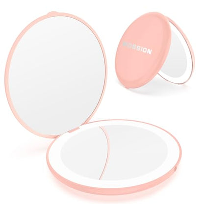 Wobsion Compact Travel Mirror - 1x/10x Magnification, Handheld 2-Sided, Perfect for Purses & Handbags - color: 3.5inch Battery Pink