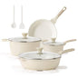 SENSARTE Nonstick Ceramic Cookware Set Large-Size 13-Piece, Healthy Pots and Pans Set, Non-toxic Kitchen Cooking Set with Stay-Cool Handles, PFAS and PFOA Free, Cream White - color: Antique White