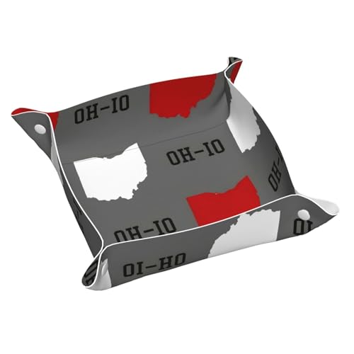 Ohio State Gray Leather Vanity Tray Desktop Storage Organizer, Decorative Catchall Perfume Tray, Bathroom Valet Tray,Nightstand Caddy Holder for Remote Controller Keys Phone Wallet Coin Jewelry, S - color: Ohio State Gray, size: 7.9" x 7.9" x 0.2"