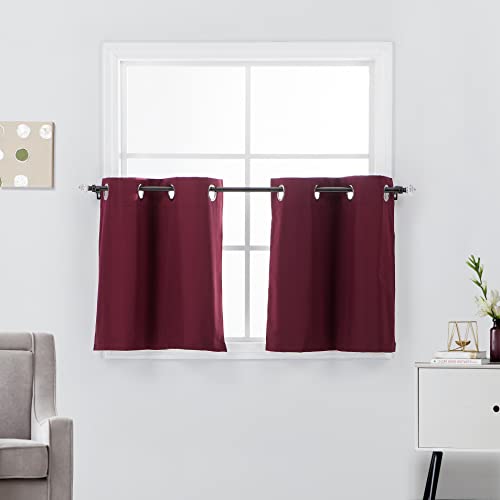 Diamond Home Linens 2 Short Panels 100% Blackout Window Treatments Tier Curtains 24 inch Length with Grommets for Kitchen Decor, Basement, Bathroom or Any Small Window, Burgundy - color: Burgundy, size: 27"W x 24"L (Pack of 2)