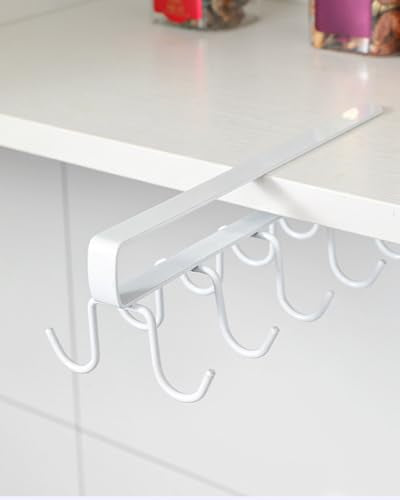 White Seamless Nail-Free Six-Row Metal Hook for Kitchen and Wardrobe Storage, Easy Installation, Wall Mount Organizer DJA263-04 - color: White 1