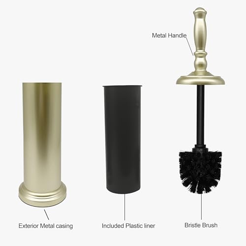 Metal Toilet Bowl Brush with Holder Premium Bathroom Cleaning Set Rustproof Hygienic Durable Elegant Finish - color: Matte Gold