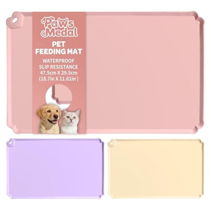 Pet Feeding Mat 12"x19" Silicone Dog Feeding Mat Pet Place Mat Waterproof Silicone Contain Spills Protects Floors Placemats for Cats and Dogs - color: Pink