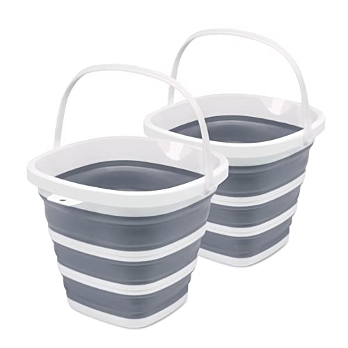 Goderewild 2 Pack Collapsible Bucket, 2.6 Gallon (10L) - Square Foldable Mop Bucket for House Cleaning, Car Washing, Camping - Portable Water Pail for Outdoor, RV, Travel (Grey) - color: Grey - Square 10l × 2