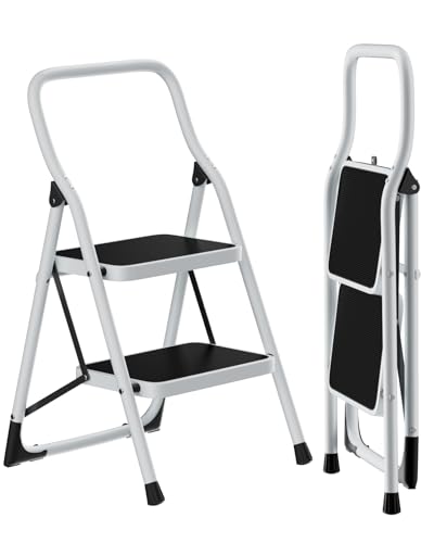 SOLADDER 2 Step Stool, Folding Step Ladder with Wide Anti-Slip Pedal & Safety Lock, Step Stool for Kitchen, Bathroom, Office, 300lbs Capacity - size: 2 Step