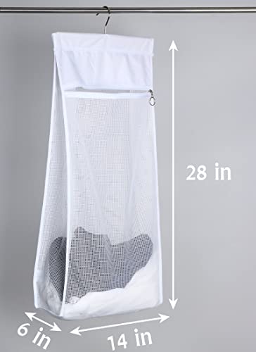 Jelier Hanging Mesh Laundry Basket,Collapsible Fabric Laundry Hamper with Rotatable Hanger,Portable Storage Bag for Apartment,RV,Camper,Cabin,College Dorm Use (white)