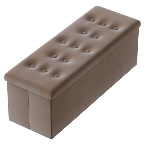 PRANDOM Jumbo Ottoman with Storage [1-Pack] Velvet Folding Small Square Foot Stool with Lid for Living Room Bedroom Coffee Table Dorm Dark Coffee 43x15x15 inches - color: Dark Coffee, size: 43"D x 15"W x 15"H