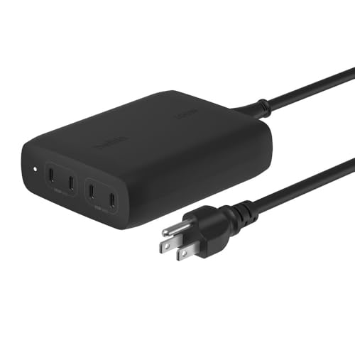 Belkin 4-Port USB C Charger Block, 200W GaN Multi-Port Charger USB-C PD 3.1 Fast Charge + 5ft Power Cord - MacBook, iPhone 17, Air, iPad, Galaxy S26, Google Pixel 10, Nintendo Switch 2 - Black - color: Black