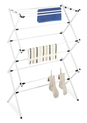 Whitmor Foldable Clothes Drying Rack: 3 Tier Laundry Drying Rack, Collapsible Drying Rack Clothing, Portable Space Saving Clothing Rack for Indoor Outdoor, 14.50" L x 29.625" W x 41.75" H, White - color: White