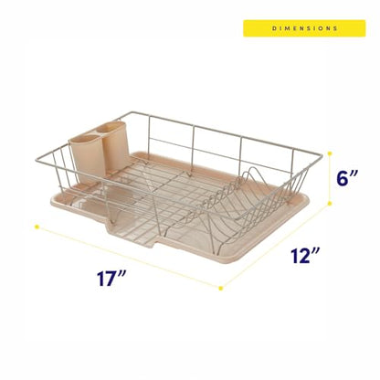 Sweet Home Collection Space-Saving 3-Piece Dish Drainer Rack Set: Efficient Kitchen Organizer for Quick Drying and Storage - Includes Cutlery Holder and Drainboard - Maximize Countertop Space, Beige - color: Beige