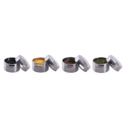 12 Powerful Magnetic Spice Tins- Stainless Steel Spice Storage Containers, Kitchen Spice Jars with Clear Lid with Sift & Pour, Rack Magnetic on Fridge, 120 Spice Labels - color: 12 MAGNETIC SPICE TINS