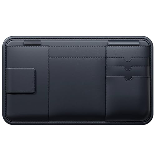 Car Visor Organizer, Multi-Functional Sun Visor Organizer, Black PVC Compact Design, Includes Pocket for Documents, Glasses Holder, Ideal for Most Vehicles