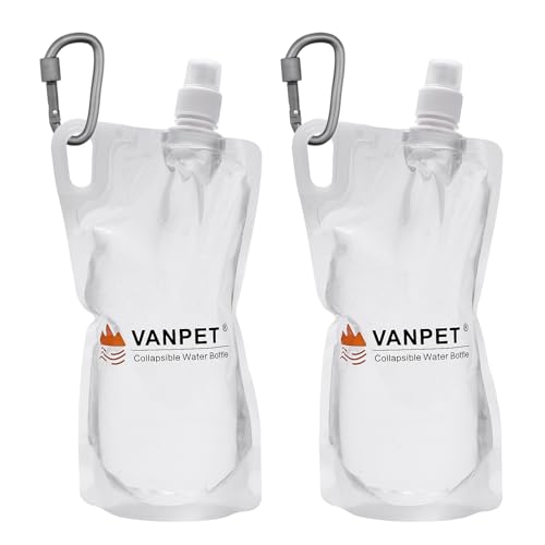 VANPET 1L Hiking Collapsible Water Bottles, 33OZ BPA-Free Plastic Flasks, Reusable Drink Bags, Foldable Backpacking Water Bottle for Travel Camping Hiking (2-Pack) - color: 2-Pack