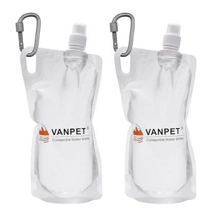 VANPET 1L Hiking Collapsible Water Bottles, 33OZ BPA-Free Plastic Flasks, Reusable Drink Bags, Foldable Backpacking Water Bottle for Travel Camping Hiking (2-Pack) - color: 2-Pack