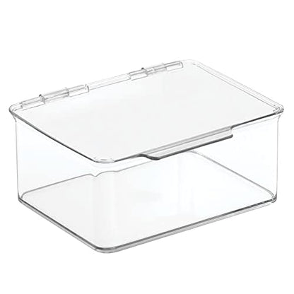 mDesign Plastic Playroom and Gaming Storage Organizer Box Containers with Hinged Lid for Shelves or Cubbies, Holds Small Toys, Building Blocks, Puzzles, Markers, Controllers, or Crayons, 8 Pack, Clear