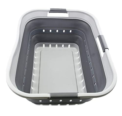 SAMMART 42L (11 gallon) Collapsible Plastic Laundry Basket - Foldable Pop Up Storage Container/Organizer - Portable Washing Tub - Space Saving Hamper/Basket (Grey/Dark Grey) - color: Grey/Dark Grey