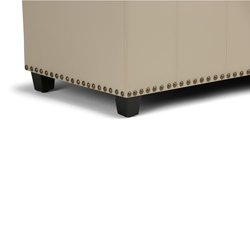 SIMPLIHOME Amelia Storage Ottoman - 33 inch Wide Vegan Leather Rectangle Storage Ottoman Bench in Satin Cream, Transitional Ottoman for Living Room with Nailhead Trim and Lift-Up Lid - color: Satin Cream