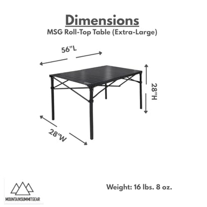 MOUNTAIN SUMMIT GEAR Heavy-Duty Roll-Top Table for Camping - Portable Aluminum-Top Folding Table with Steel Frame by Caddis Sports, Inc. (Extra Large) - size: X-Large