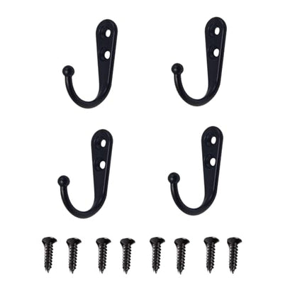 4 Pcs Wall Mounted Hooks for Bedroom,Bathroom,Kitchen,and Cabinet Hangers (with 8 Screws)-Black - color: Black