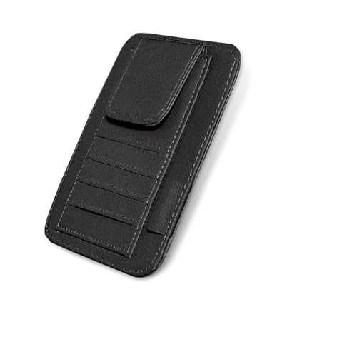 Small Leather Car Sun Visor Organizer, 4.9" x 6.1" Multifunctional Strap-On Document Sunshade Storage Holder for Card Pen Sunglasses License, Universal for Most Cars Trucks SUVs (Black) - color: Black