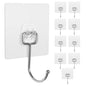 Adhesive Wall Hooks 10-Pack 60lb Heavy Duty - Waterproof Rustproof Sticky Hooks, No Damage Wall Hooks for Kitchen Bathroom Rental Home