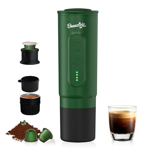 H02PRO Travel Coffee Maker, Portable Espresso Machine for Camping, 20 Bar Mini Coffee Maker Compatible with NS Capsule & Ground Coffee, Battery Operated Self-heating, Ideal FathersDay Gifts - color: Forest Green