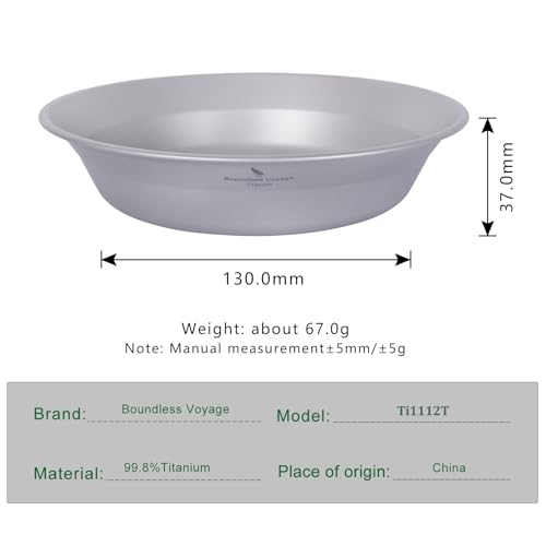 Boundless Voyage Titanium Dish Plate Bowl Set with Carry Bag Outdoor Camping Pan Campfire Tableware Cookware Mess Kit for Food Fruit Sauce (1pc 1112T) - color: 1pc 1112T