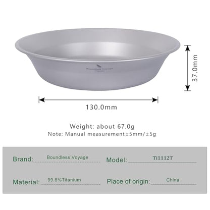 Boundless Voyage Titanium Dish Plate Bowl Set with Carry Bag Outdoor Camping Pan Campfire Tableware Cookware Mess Kit for Food Fruit Sauce (1pc 1112T) - color: 1pc 1112T