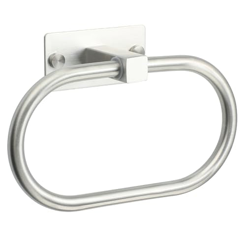 Alise Hand Towel Holder for Bathroom Wall Mounted,Brushed Towel Ring | Self Adhesive or Drilling, SUS304 Stainless Steel, Oval Shape, Swing Towel Hanger for Bathroom, Kitchen, Bathroom Towel Rack - color: Brushed Nickel, size: 1 Pack(Self-adhesive)