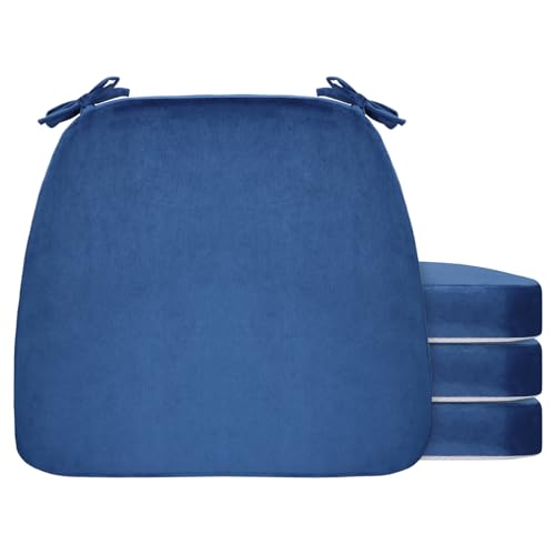 Chair Cushions Set of 4, D-Shaped Seat Cushion for Chair, Non Slip Chair Pads with Ties, 17" x 16" x 2", 40D Foam, Removable Washable Cover, Seat Cushions for Kitchen Chairs, Velure Royal - color: Royal Blue Velure, size: 4 Pack
