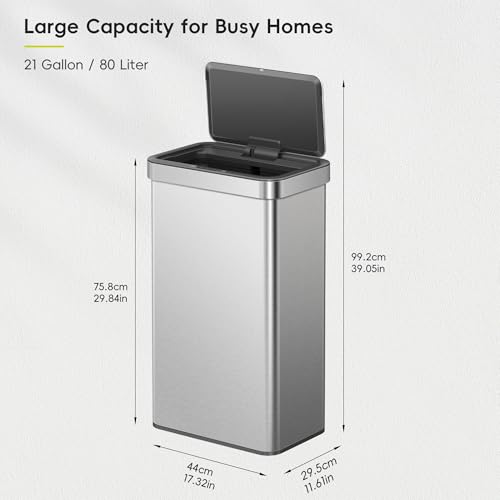 EKO Nova Sensor Trash Can, 21 Gallon/80 Liter Stainless Steel Rectangular Touchless Motion Sensor Trash Can, Matte Metallic - size: Nova 80L - Matte Metallic